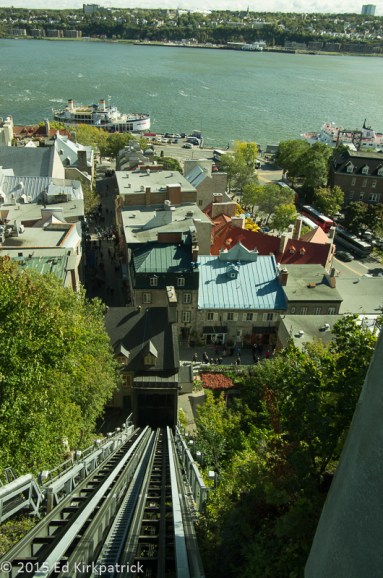 The Funiculaire du Vieux-Québec runs up the cliff to the Frontenac in the Old Quebec neighborhood of the city.